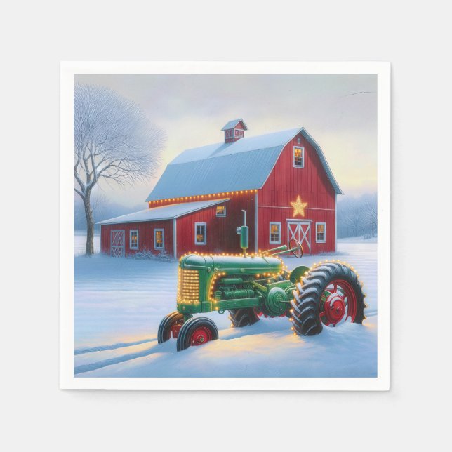 Christmas Lights On a Green Farm Tractor Napkins (Front)