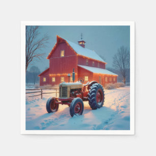 Christmas Lights On a Red Barn Napkins