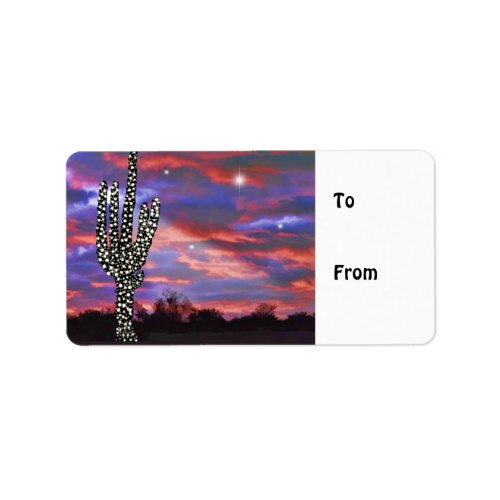 Christmas Lights on Desert Saguaro Cactus Label