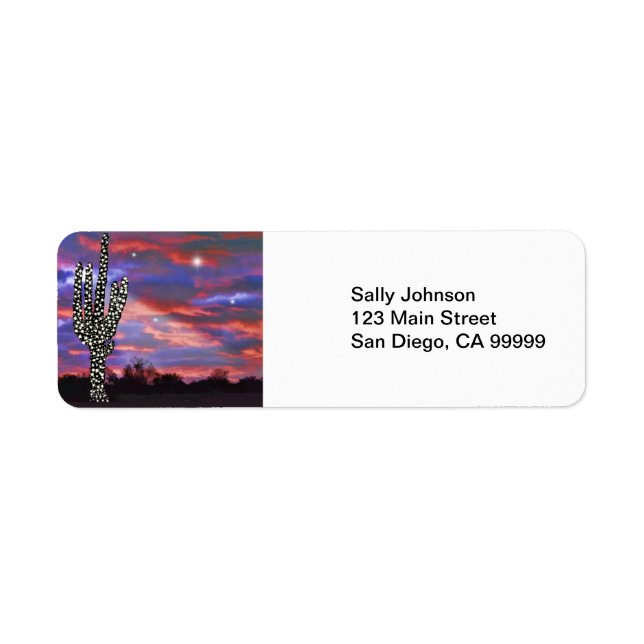 Christmas Lights on Desert Saguaro Cactus Label (Front)
