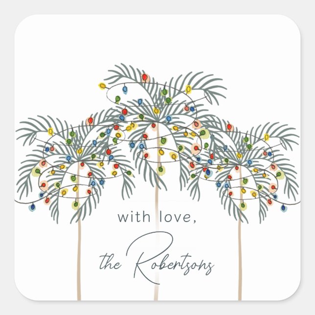 Christmas Lights on Palm Trees Custom Square Stick Square Sticker (Front)