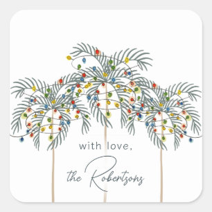 Christmas Lights on Palm Trees Custom Square Stick Sticker