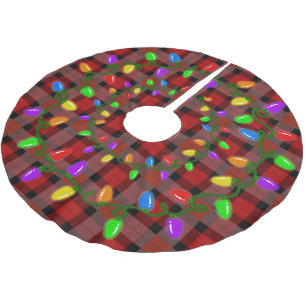 Christmas Lights On Plaid  Brushed Polyester Tree Skirt