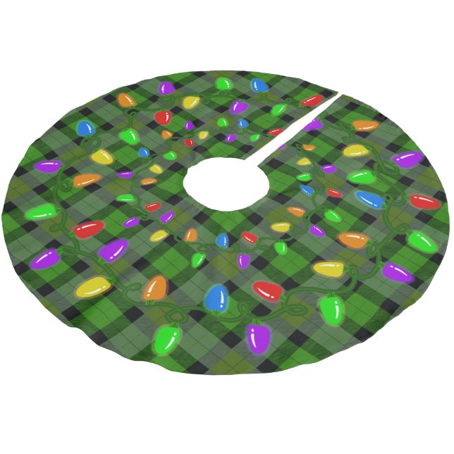 Christmas Lights On Plaid  Brushed Polyester Tree Skirt (Angled)