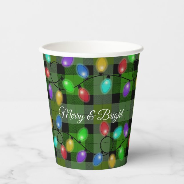 Christmas Lights On Plaid Paper Cups (Front)