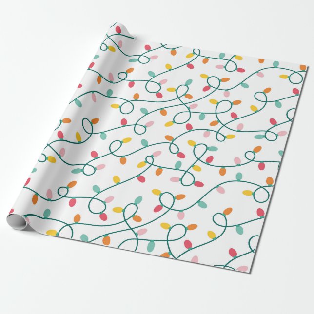 Christmas Lights on White Background Wrapping Paper (Unrolled)
