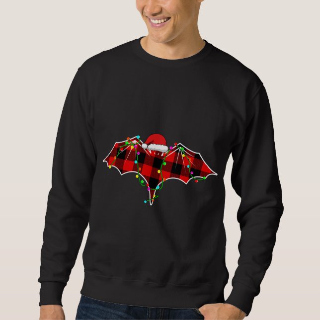 Christmas Lights Pajama Red Plaid Bat Animals Love Sweatshirt (Front)