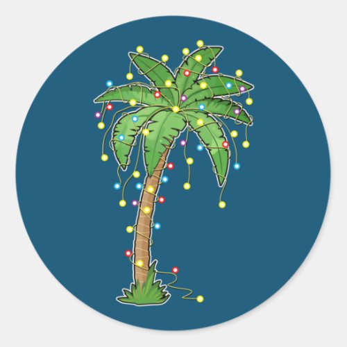 Christmas Lights Palm Tree Beach Funny Tropical Classic Round Sticker