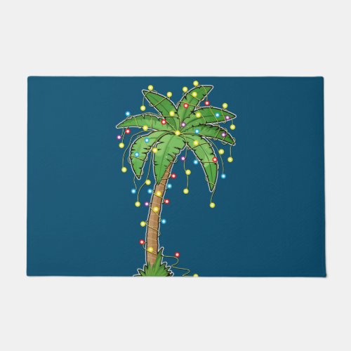 Christmas Lights Palm Tree Beach Funny Tropical Doormat
