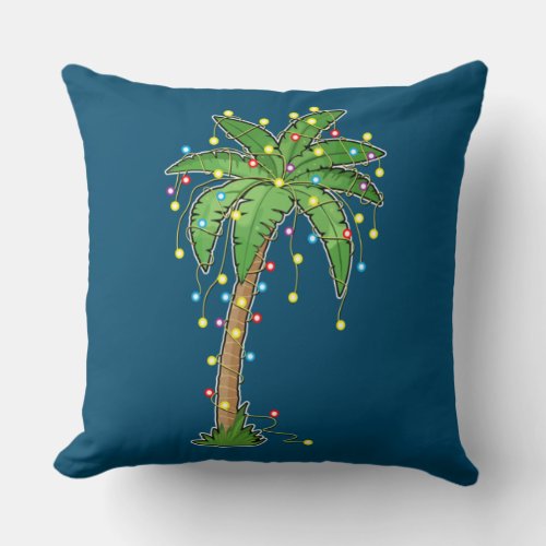 Christmas Lights Palm Tree Beach Funny Tropical Throw Pillow