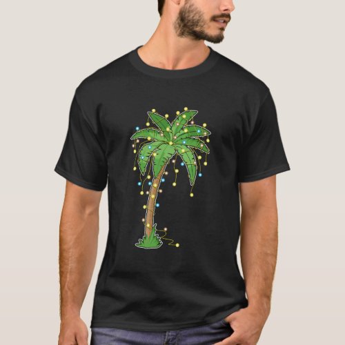 Christmas Lights Palm Tree Beach Funny Tropical Xm T_Shirt