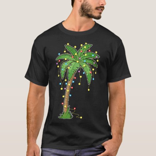 Christmas Lights Palm Tree Beach Funny Tropical Xm T_Shirt