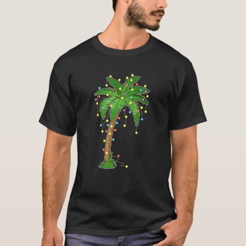 Christmas Lights Palm Tree Beach Funny Tropical Xm T_Shirt