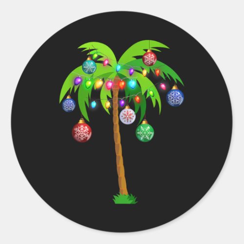 Christmas Lights Palm Tree Fun Hawaii Beach Tropic Classic Round Sticker