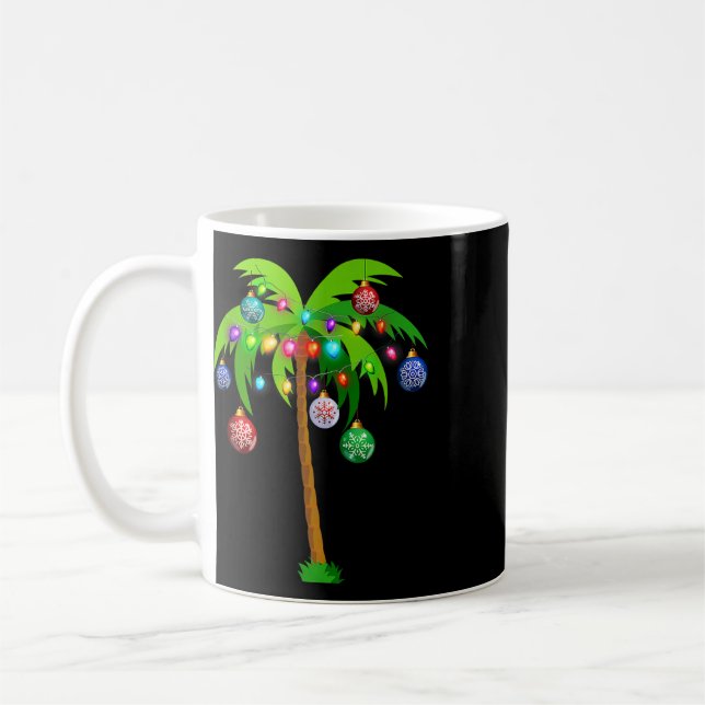 Christmas Lights Palm Tree Fun Hawaii Beach Tropic Coffee Mug (Left)