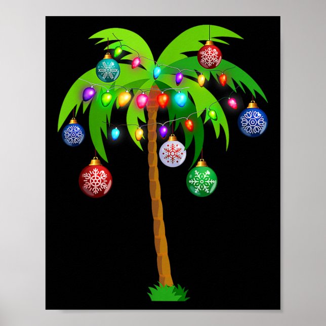 Christmas Lights Palm Tree Fun Hawaii Beach Tropic Poster (Front)