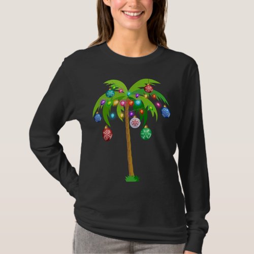Christmas Lights Palm Tree Funny Hawaii Beach Trop T_Shirt