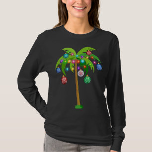 Christmas Lights Palm Tree Funny Hawaii Beach Trop T-Shirt