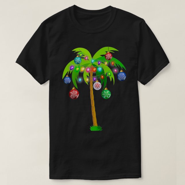 Christmas Lights Palm Tree Funny Hawaii Beach Trop T-Shirt (Design Front)