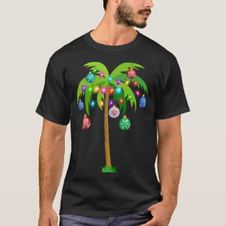 Christmas Lights Palm Tree Funny Hawaii Beach Trop T-Shirt