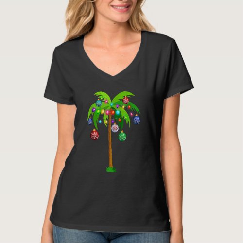 Christmas Lights Palm Tree  Hawaii Beach Tropical  T_Shirt