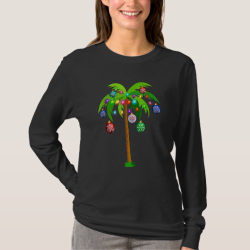 Christmas Lights Palm Tree  Hawaii Beach Tropical  T_Shirt