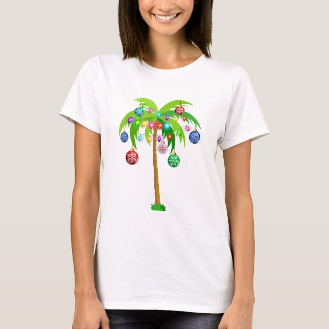 Christmas lights palm tree hawaii beach tropical x T-Shirt (Front)