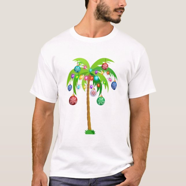 Christmas lights palm tree hawaii beach tropical x T-Shirt (Front)
