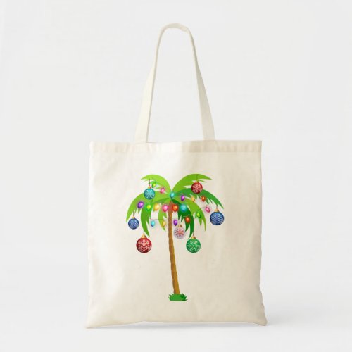 Christmas lights palm tree hawaii beach tropical x tote bag