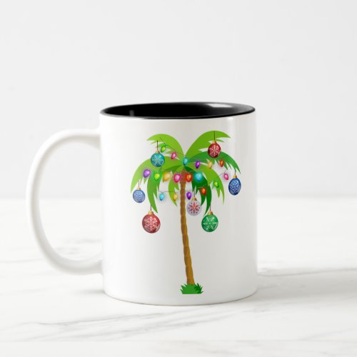 Christmas lights palm tree hawaii beach tropical x Two_Tone coffee mug