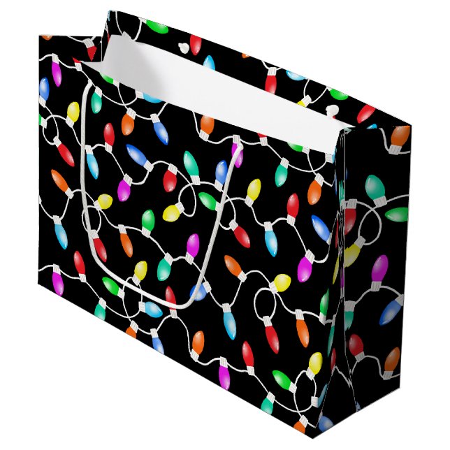 Christmas Lights Pattern Large Gift Bag (Front Angled)