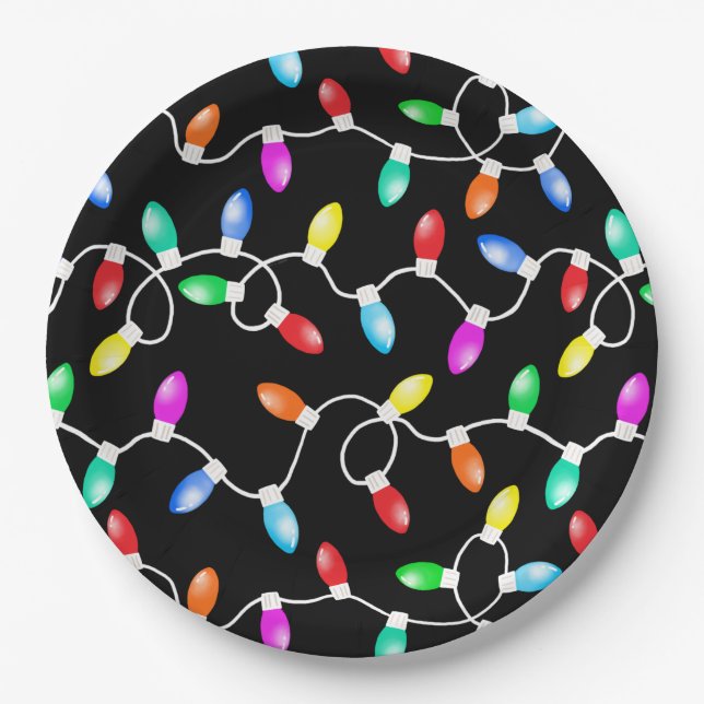 Christmas Lights Pattern Paper Plates (Front)
