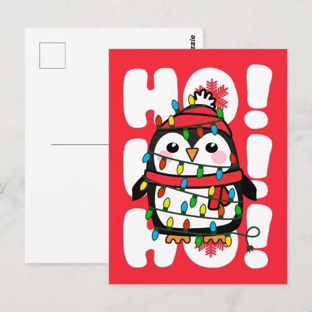 Christmas Lights Penguin Ho Ho Ho! Postcard (Front/Back)
