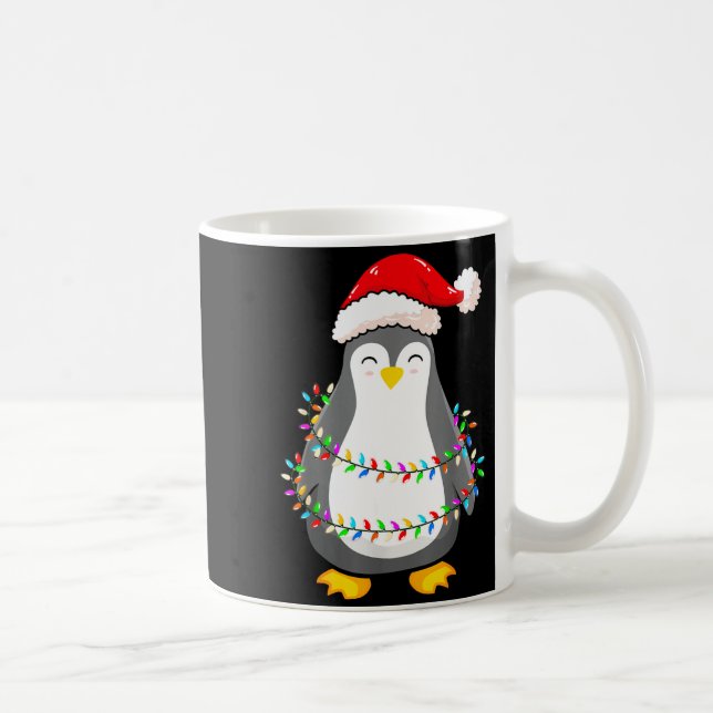 Christmas Lights Penguin Wearing Xmas Hat - Pengui Coffee Mug (Right)