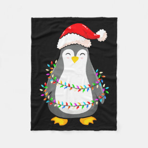 Christmas Lights Penguin Wearing Xmas Hat - Pengui Fleece Blanket