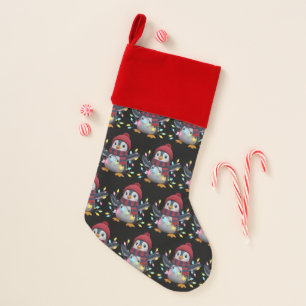 Christmas Lights Penguin Wearing Xmas Hat Penguins Stocking