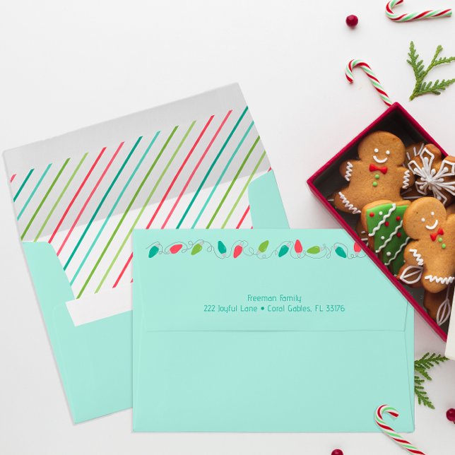 Christmas Lights Personalized Return Envelope (Colorful Holiday Season Envelope)