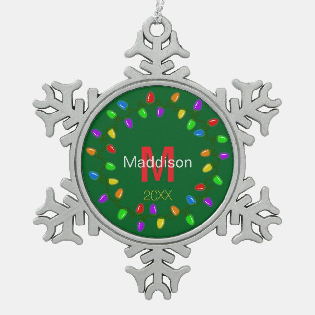 Christmas Lights Personalized  Snowflake Pewter Christmas Ornament (Front)