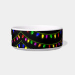 Christmas Lights Pet Bowl Personalized Name Custom<br><div class="desc">This fun custom ceramic pet dish looks like it is covered in strings of colorful, glowing Christmas lights. The lights are purple, orange, yellow, blue, green, and red. Add your pet's name in the template to personalize. Or delete it to leave the dish with just the lights. You can change...</div>