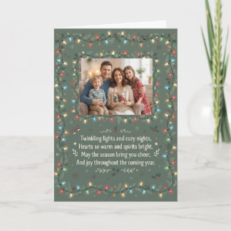 Christmas Lights Photo Sage Green Christmas Card