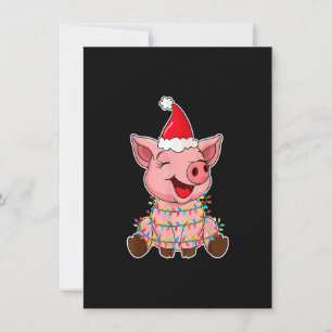 Christmas Lights Pig Wearing Xmas Hat - Funny Pig Invitation