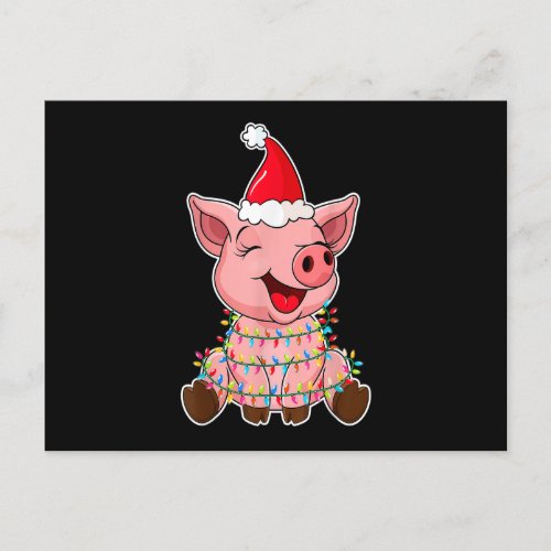 Christmas Lights Pig Wearing Xmas Hat _ Funny Pig  Postcard