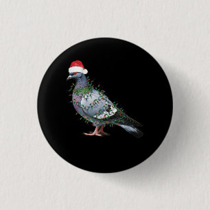 Christmas Lights Pigeon Wearing Xmas Santa Hat Pig Button