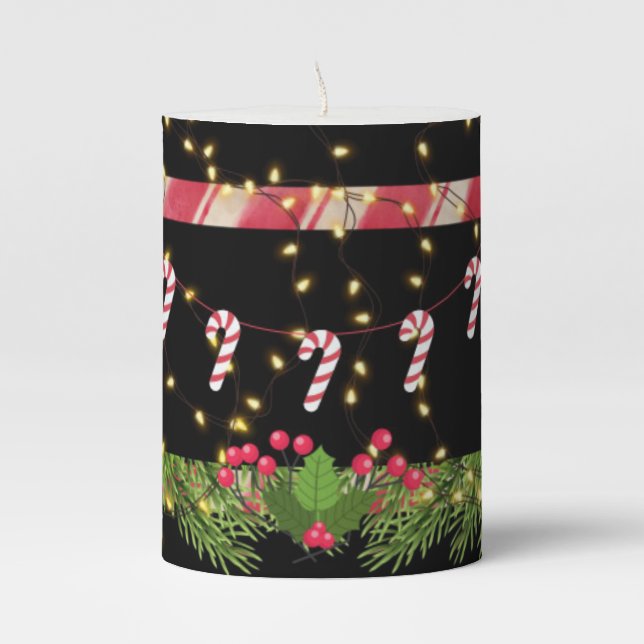Christmas Lights Pillar Candle (Front)