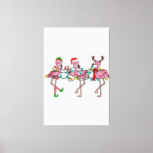 Christmas Lights Pink Flamingo Santa Hat Holiday X Canvas Print