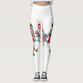 Christmas Lights Pink Flamingo Santa Hat Holiday X Leggings