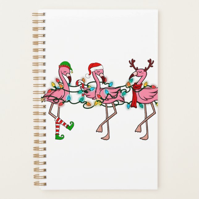 Christmas Lights Pink Flamingo Santa Hat Holiday X Planner (Front)