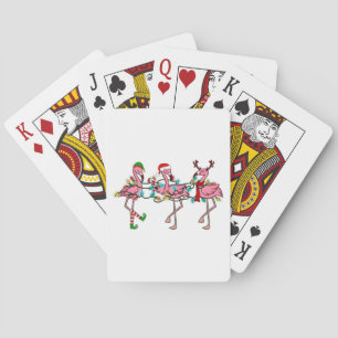 Christmas Lights Pink Flamingo Santa Hat Holiday X Poker Cards