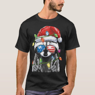 Christmas Lights Raccoon Santa Funny Christmas Tre T-Shirt