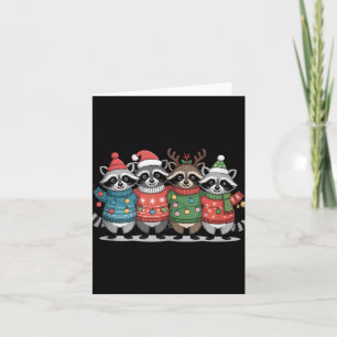 Christmas Lights Raccoon Santa Funny Xmas Tree For Card